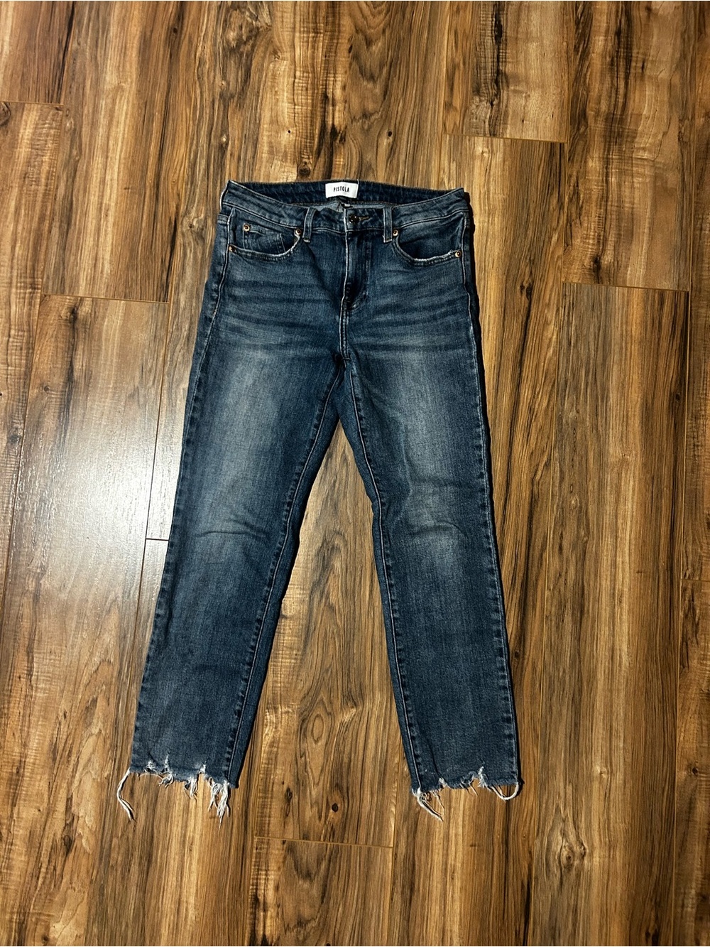 Pistola Dark Wash Straight Leg Jeans with Raw Hem